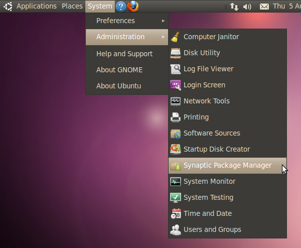 The location of Synaptic Package Manager in Ubuntu 10.04